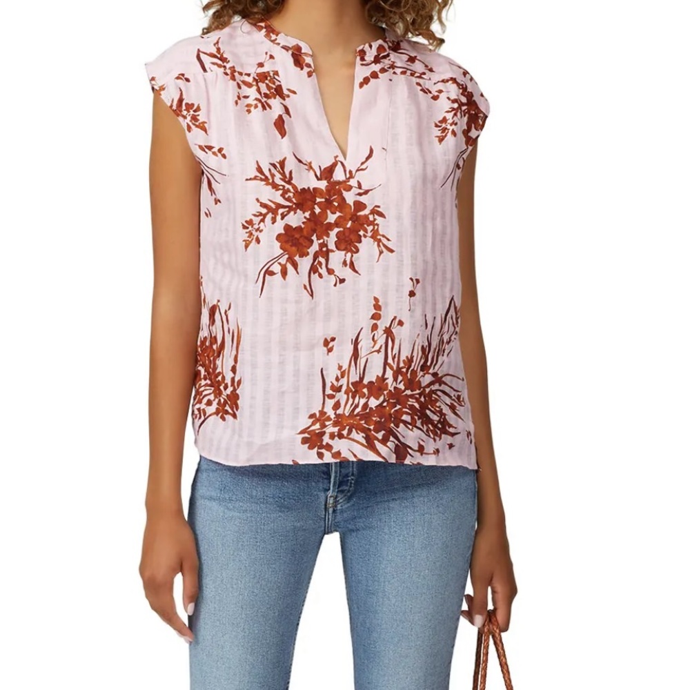 Joie Narumi Floral Pink Linen Striped Tank Top